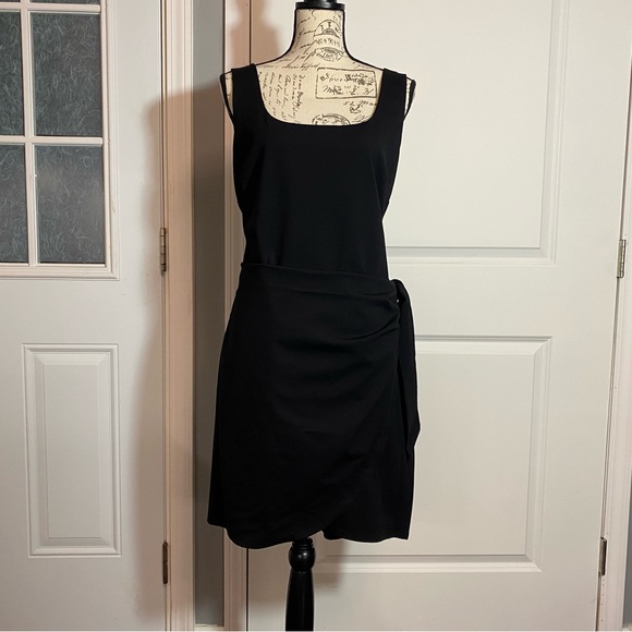 Express Little Black Mini Faux Wrap Dress with Scoop‎ Neck and Tie - Picture 5 of 16